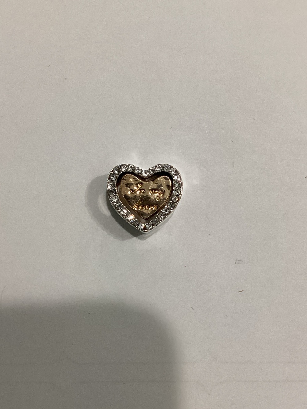 Heart Shaped Gold and Silver Charm with Crystal Accents